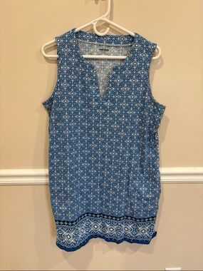 Lands' End Blue Geometric Sleeveless Swim Coverup with pockets